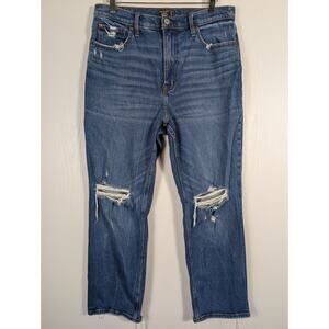 Abercrombie & Fitch Jeans Straight High Rise Distressed Blue Denim Size 31/12R